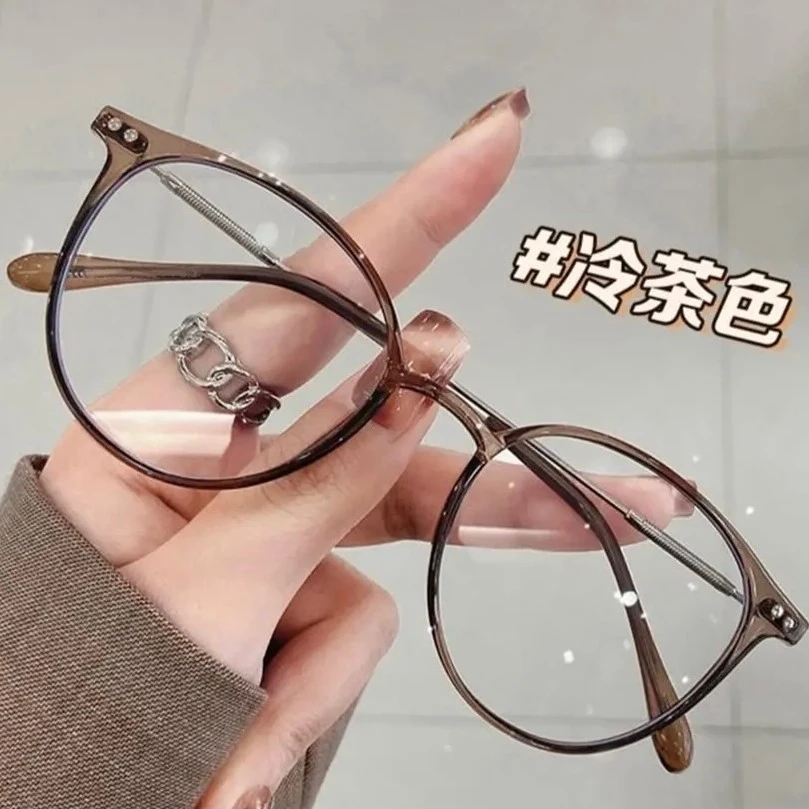 男女同款冷茶色高清防蓝光平光眼镜+眼镜盒+眼镜布