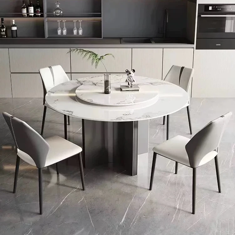 【天然大理石】意式轻奢极简圆椅组合现代简约大理石餐桌