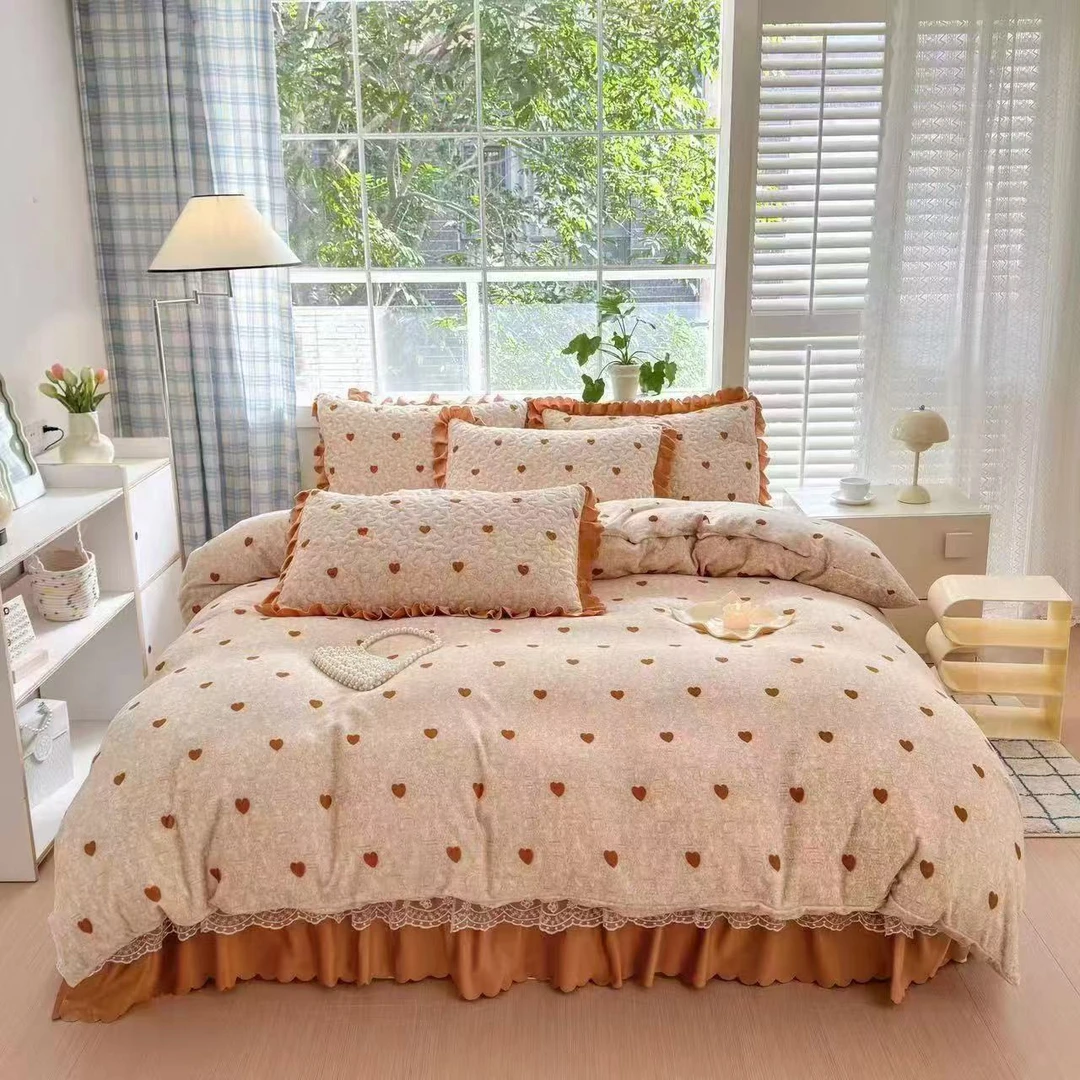 牛奶绒床上床盖款四件套冬季双面加绒保暖被套床单