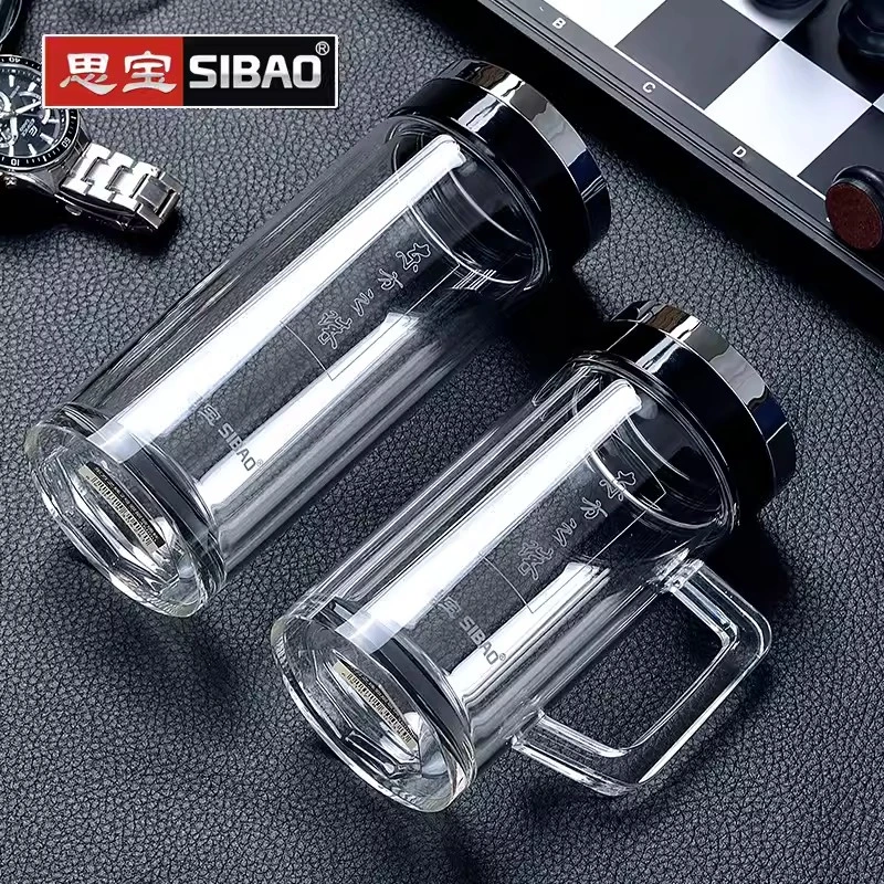 思宝高档玻璃杯东方之珠双层耐热商务杯子便携水晶茶杯泡茶水杯子