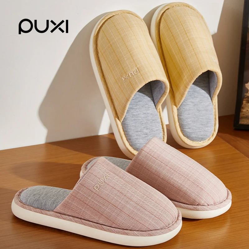 朴西秋冬情侣棉拖女冬季新款时尚简约保暖家居室内针织布拖鞋静音
