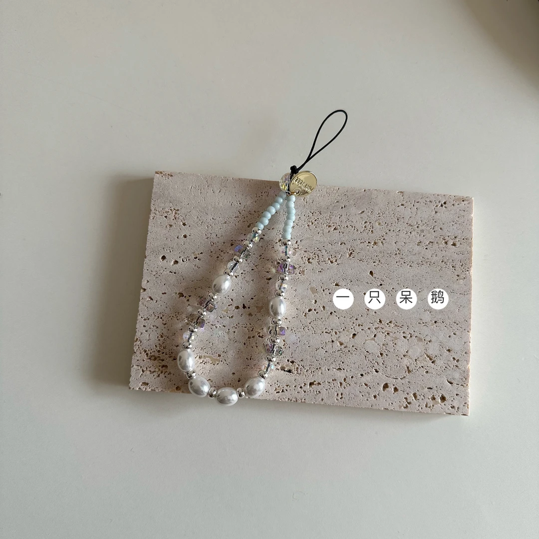 一只呆鹅 | 薄荷海 手工自制珍珠水晶mini手机链ccd相机链精致