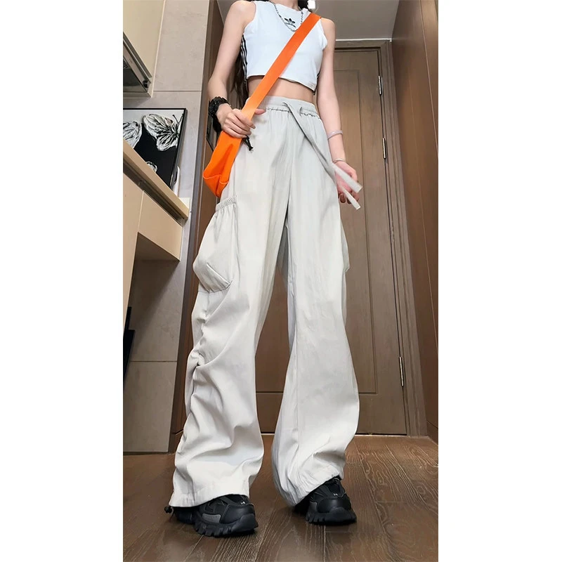 冰丝速干伞兵裤子男士2024春秋季新款褶皱潮流宽松透气运动休闲裤