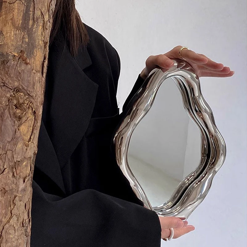 小众复古梳妆台镜子 ins梳妆镜高颜值法式化妆镜卧室桌面装饰摆件