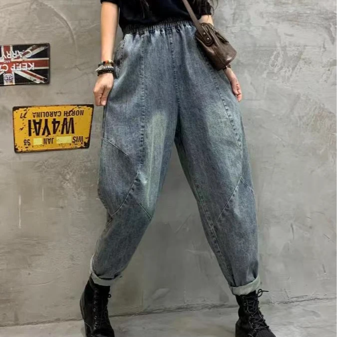 YDD 云朵朵原创自制薄款牛仔缝线显瘦休闲复古水洗百搭九分牛仔裤