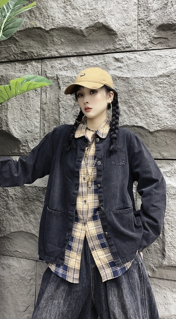 YDD 云朵朵原创自制百搭牛仔拼贴复古水洗ins休闲牛仔外套