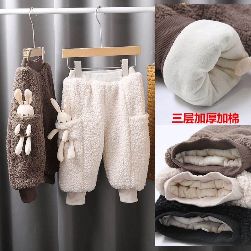 三层夹棉宝宝毛毛裤女童棉裤冬加绒加厚外穿婴儿裤子小童装大pp裤