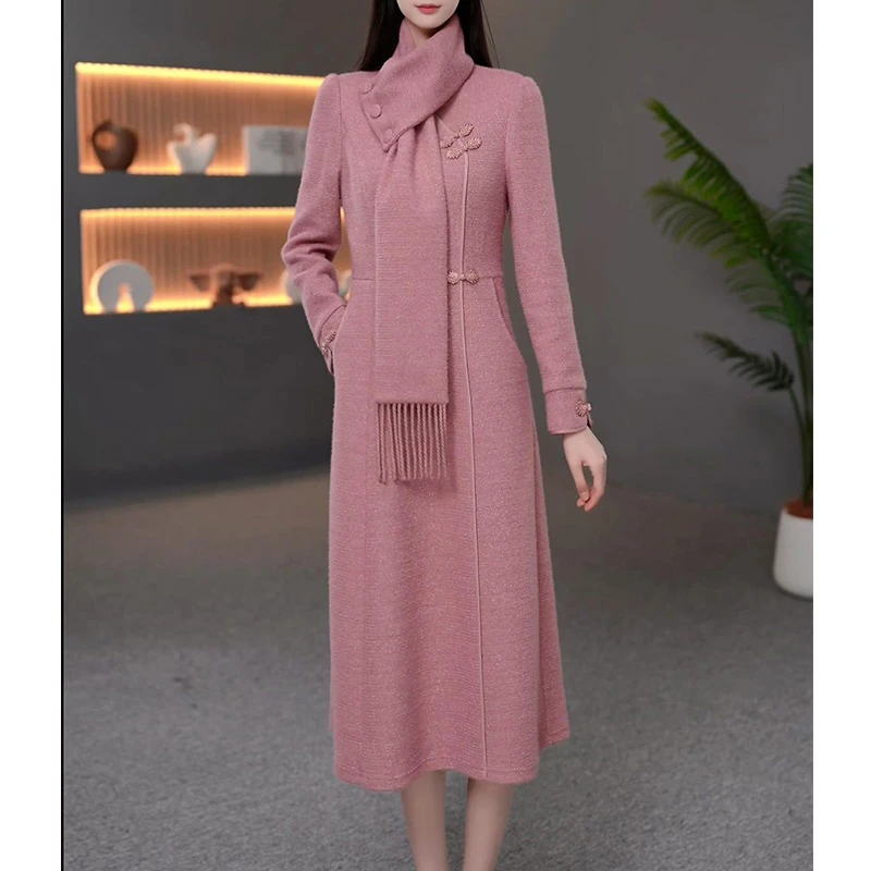 DBF-24B675AL时尚新款2025年秋冬季加厚气质中长款连衣裙M-5XL