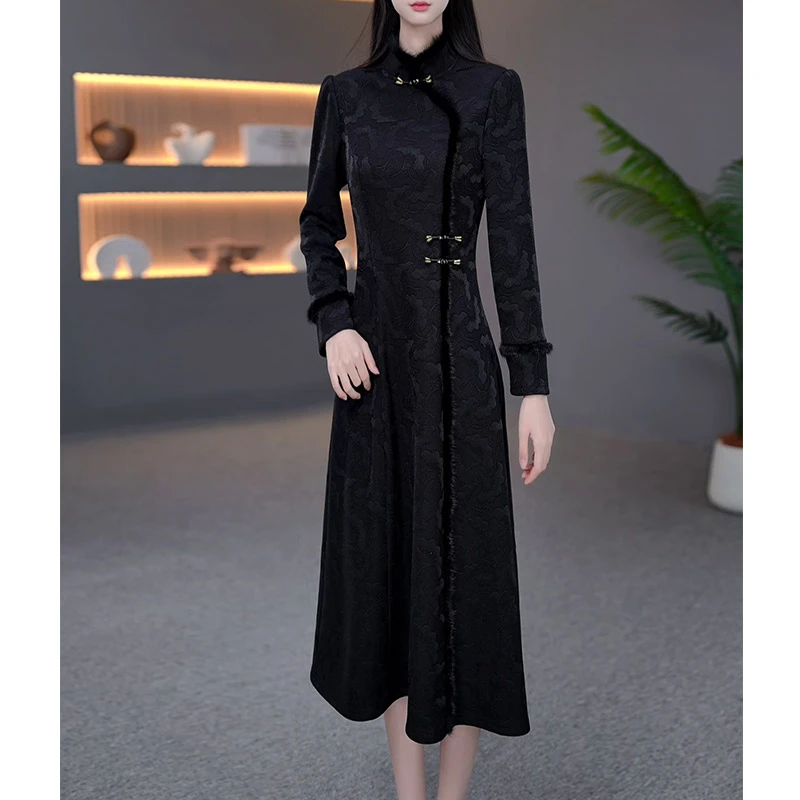 DBF-24B223YRAAAA 新款2025年加厚显瘦中长款旗袍连衣裙M-5XL