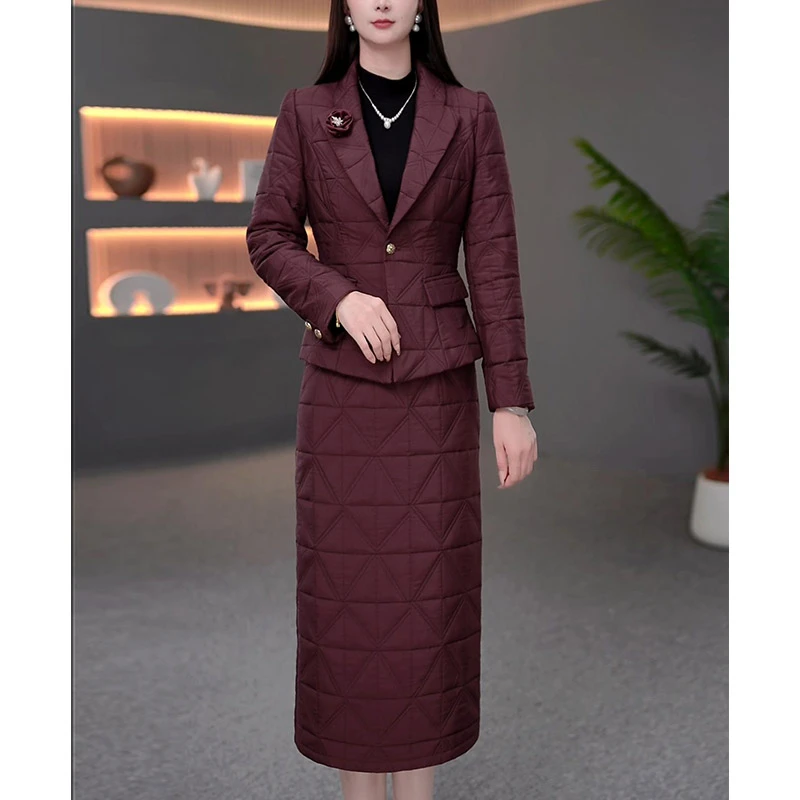 DBF-24B698MJ 时尚两件套连衣裙保暖显瘦洋气减龄加厚夹棉套裙