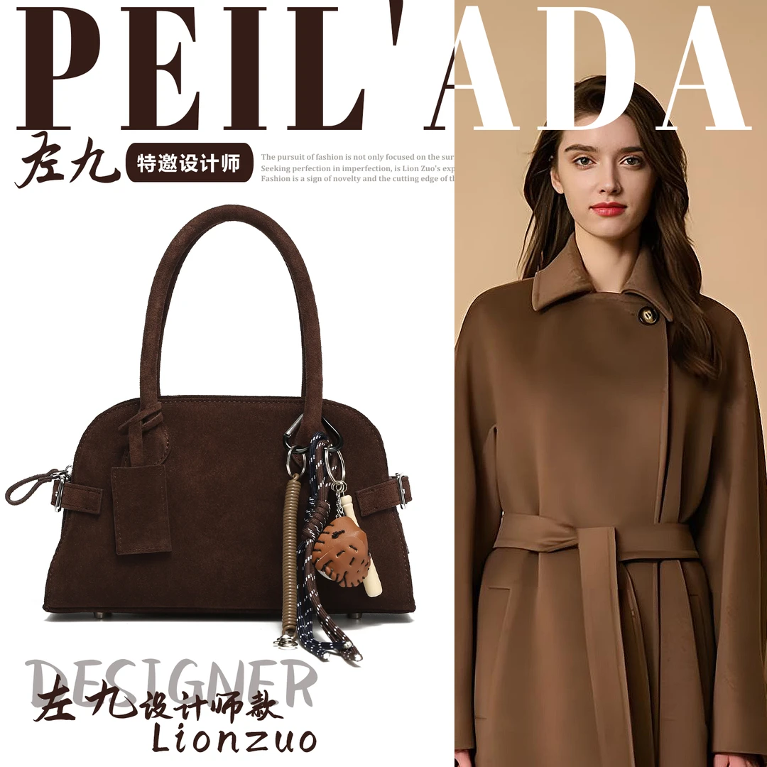 【左九设计师款】新款高级质感手提包咖啡色单肩斜挎包