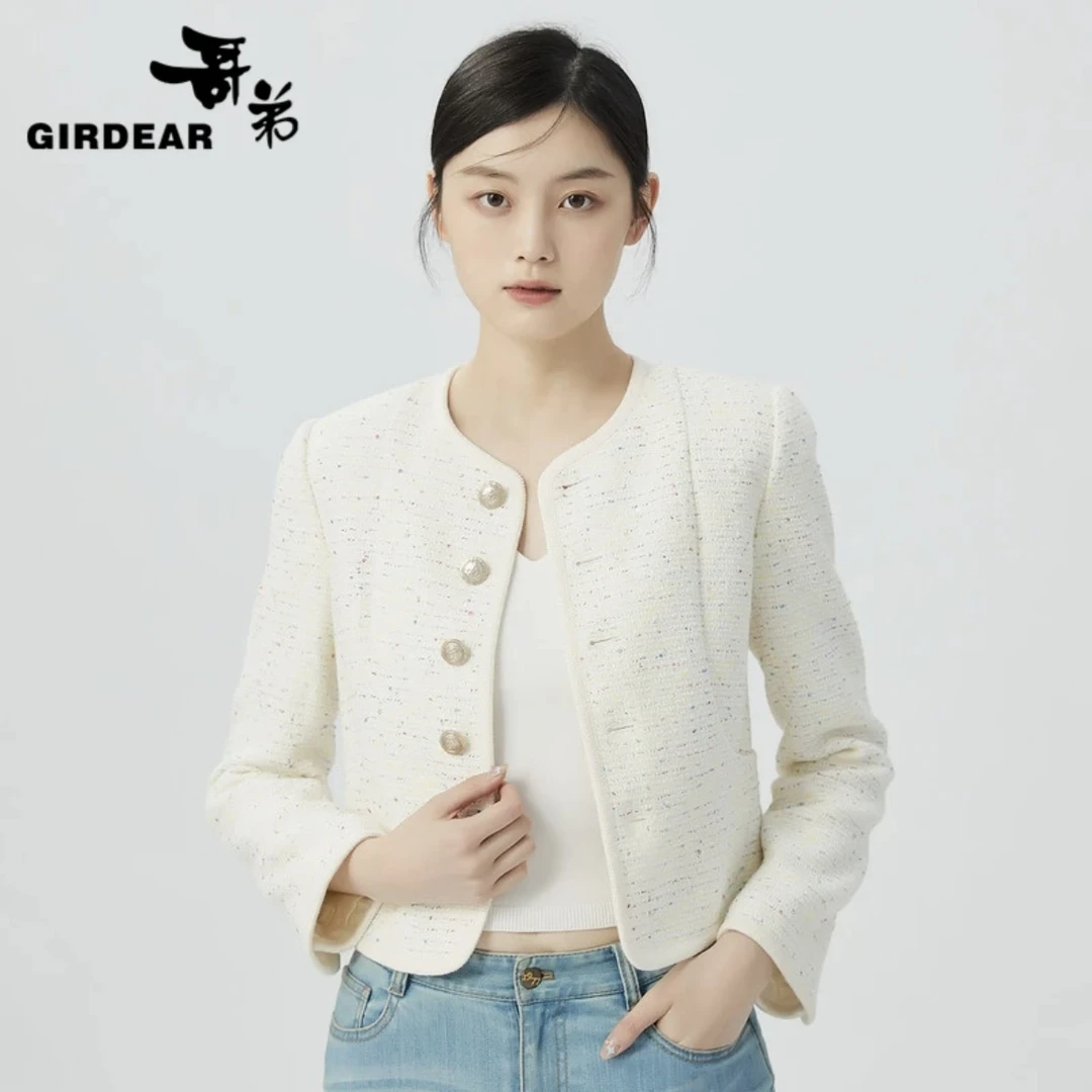 【哥弟】圆领短款千金风粗花呢小香外套 1400718