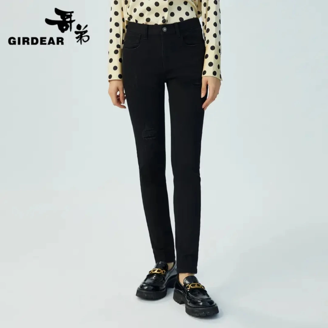 GIRDEAR/哥弟破洞高腰小脚铅笔牛仔裤1100200网红牛仔裤