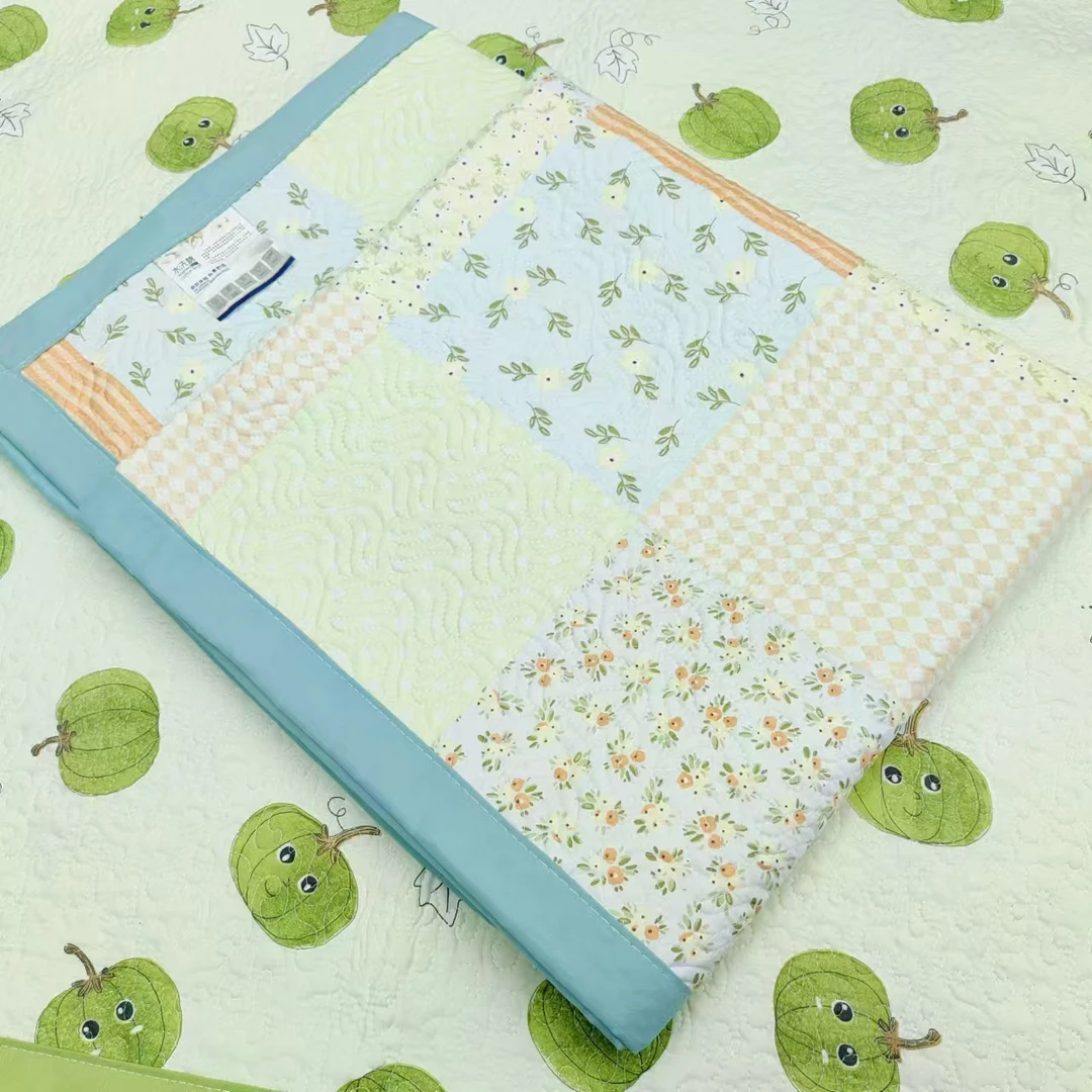 【包边床盖】<拼接格-绿>120X220cm<±5cm>绗缝 多功能水洗透气柔软