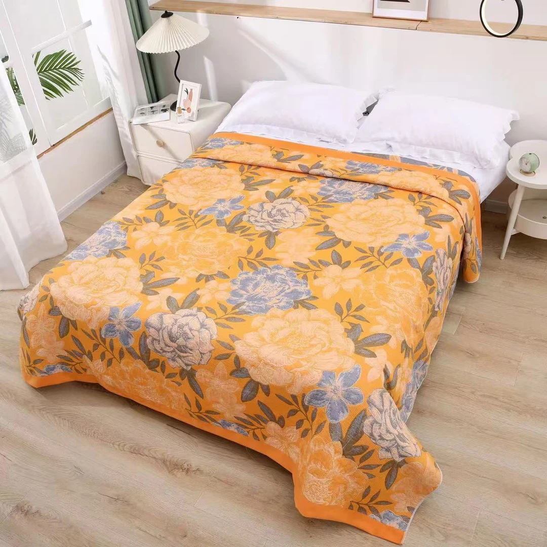 棉麻【纱布软凉席】<金色年华-橙>200X230cm<±5cm> 单人多功能