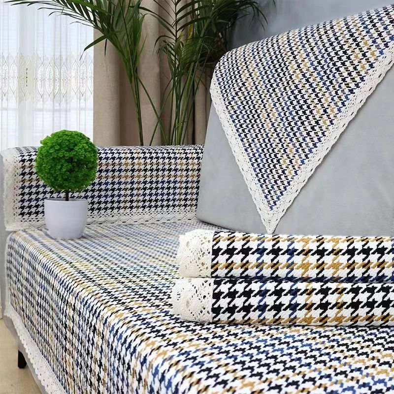 老粗布【沙发巾三件套】<彩色千鸟>加厚  简约 透气三条一套装