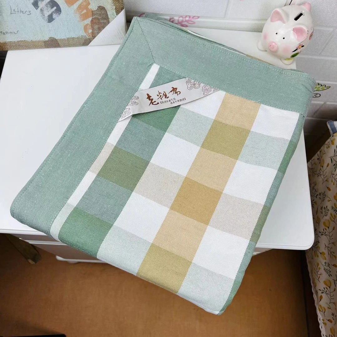 老粗布【纯棉床盖单件】<绿白咖大方格>200X230cm<±5cm>