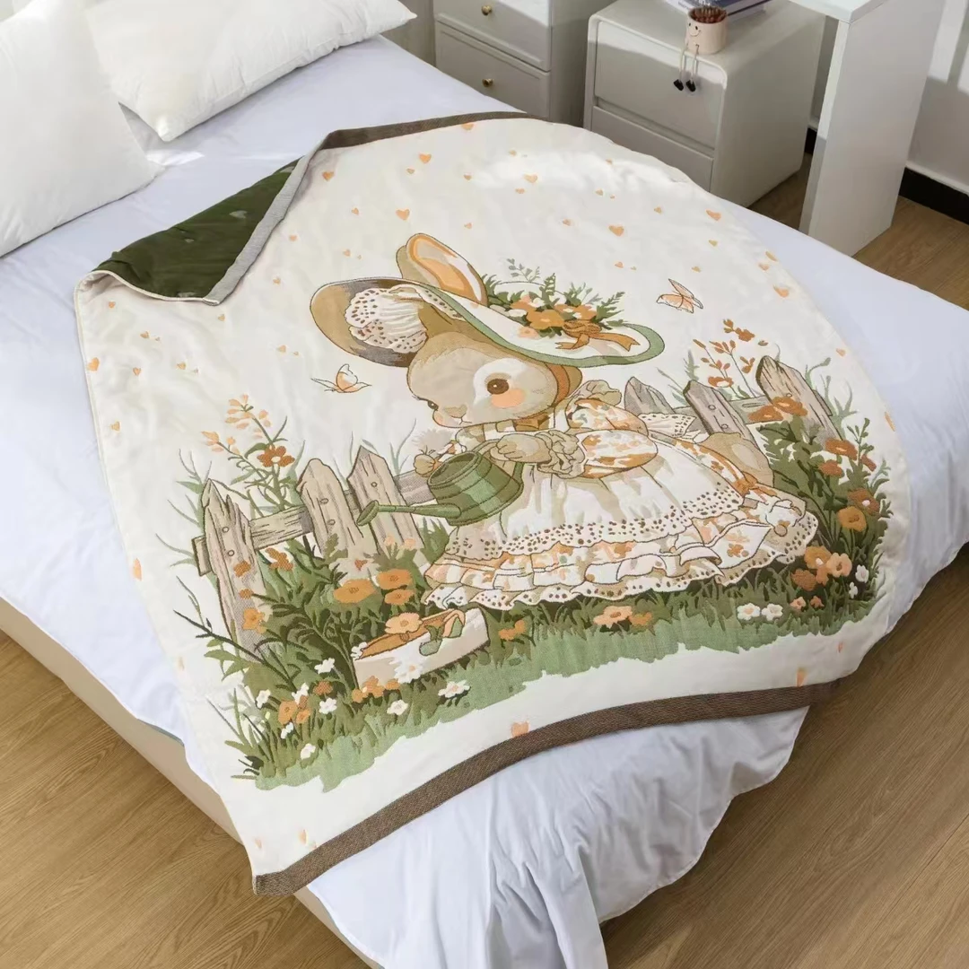 透气彩棉【儿童面包被 】<小兔公主>120X150cm<±5cm>毛巾被