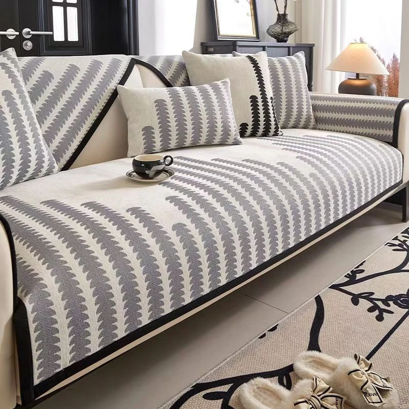 雪尼尔【沙发巾三件套】<麦穗-灰色>简约家用三条一套装高级防滑