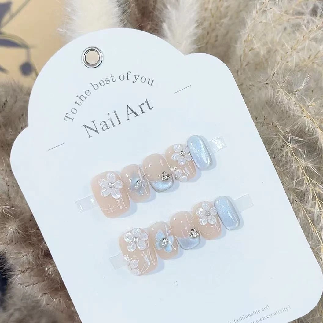 梦洛 纯手工定制光疗美甲假指甲贴片穿戴式小红书气质新娘ins冰透