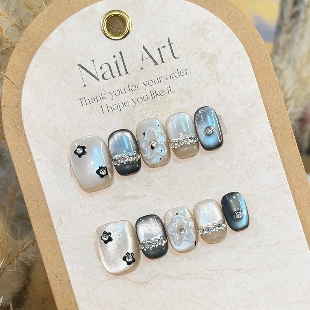 倾城 猫眼纯手工定制光疗美甲假指甲贴片穿戴式小红书气质新娘ins