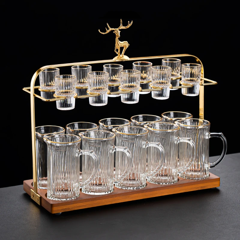 竖纹白酒杯分酒器套装水晶玻璃家用小酒杯轻奢创意简约无铅酒具