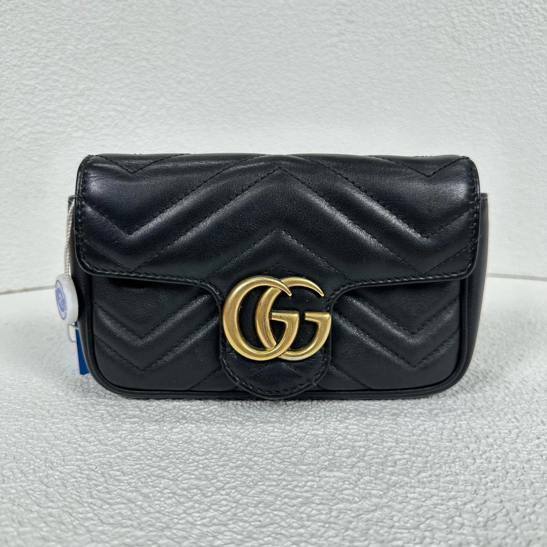 j00025/Gucci 古驰黑金super迷你n马蒙链条包 97新
