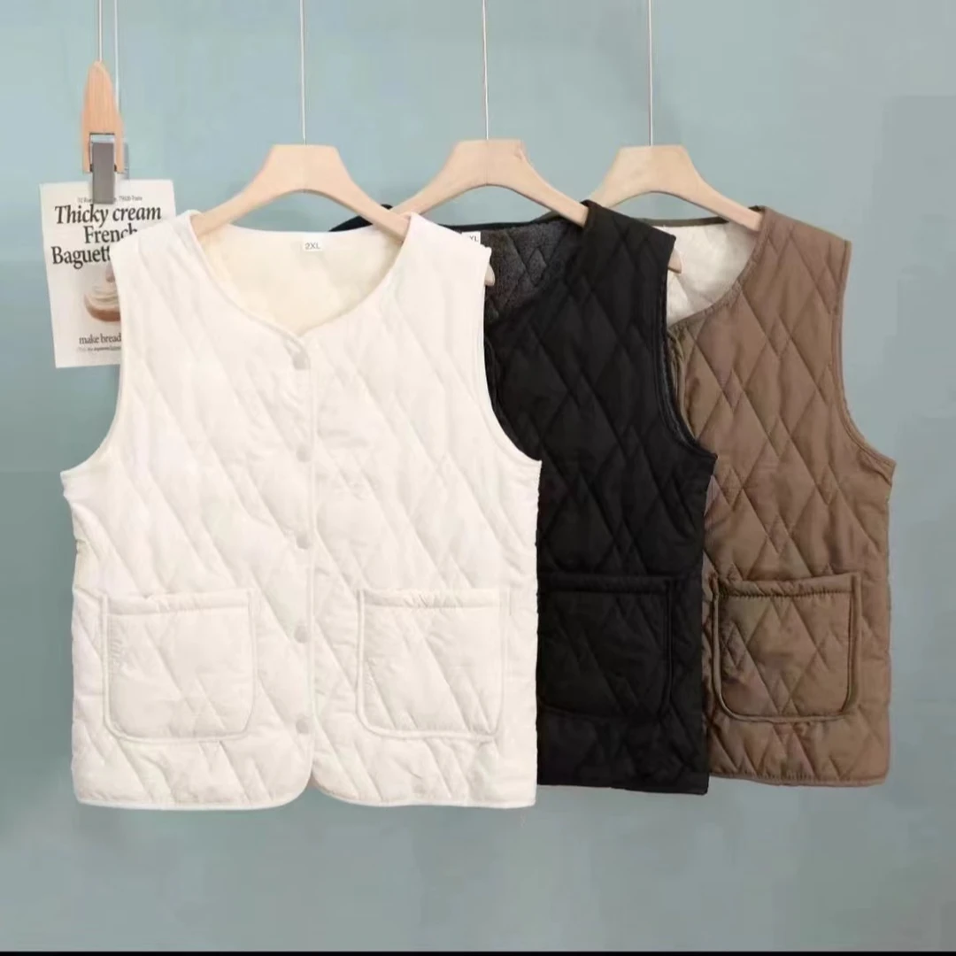 男女同款保暖马甲秋冬夹棉背心圆领大码显瘦坎肩 1699
