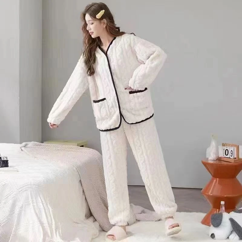 秋冬甜美居家加厚两件套家居服上衣+裤子