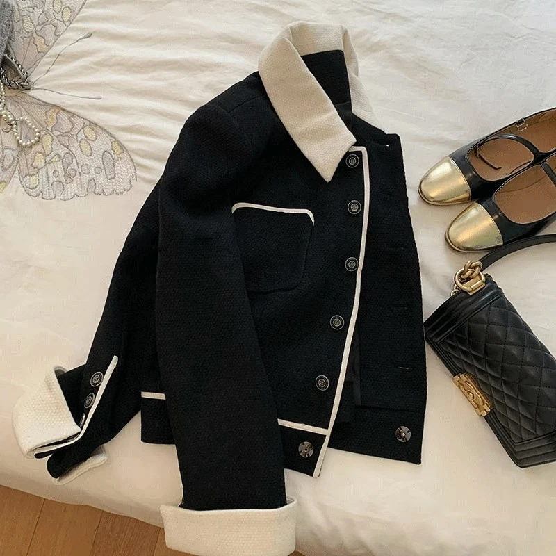 2023春秋新款胖mm大码小香风外套女韩版东大门短款翻领夹克上衣潮