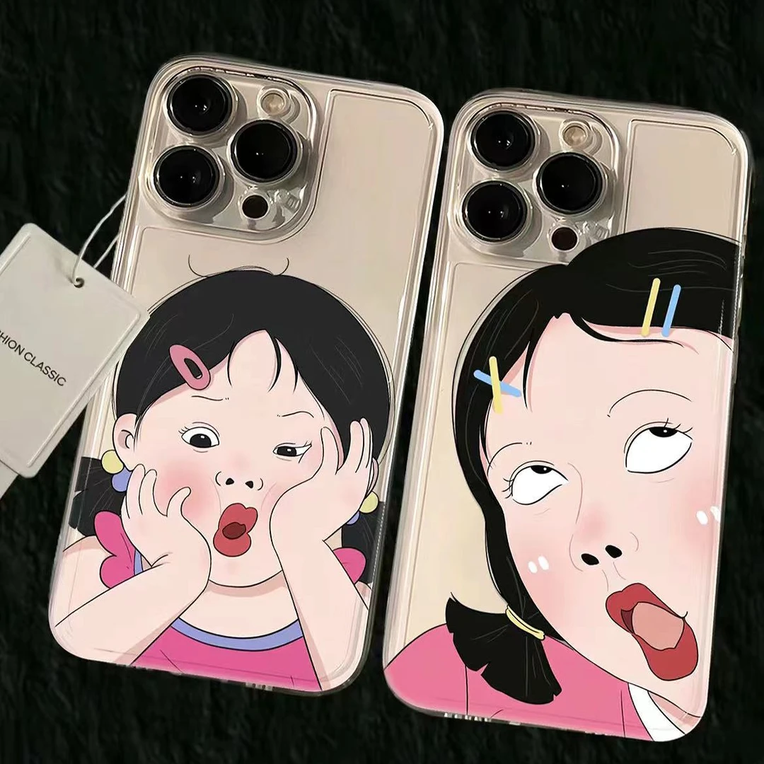 搞怪女孩适用iphone15/14promax手机壳苹果13全包12透明11防摔7/8