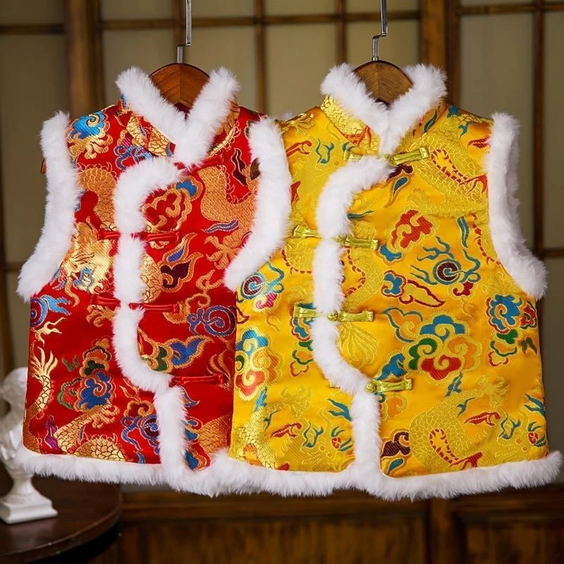 新款男童马甲背心外套无袖夹棉秋冬中国风唐装外套拜儿童