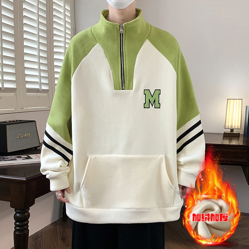 2023年青少年秋冬宽松加绒加厚休闲宽松保暖奥粒绒连帽卫衣初休闲