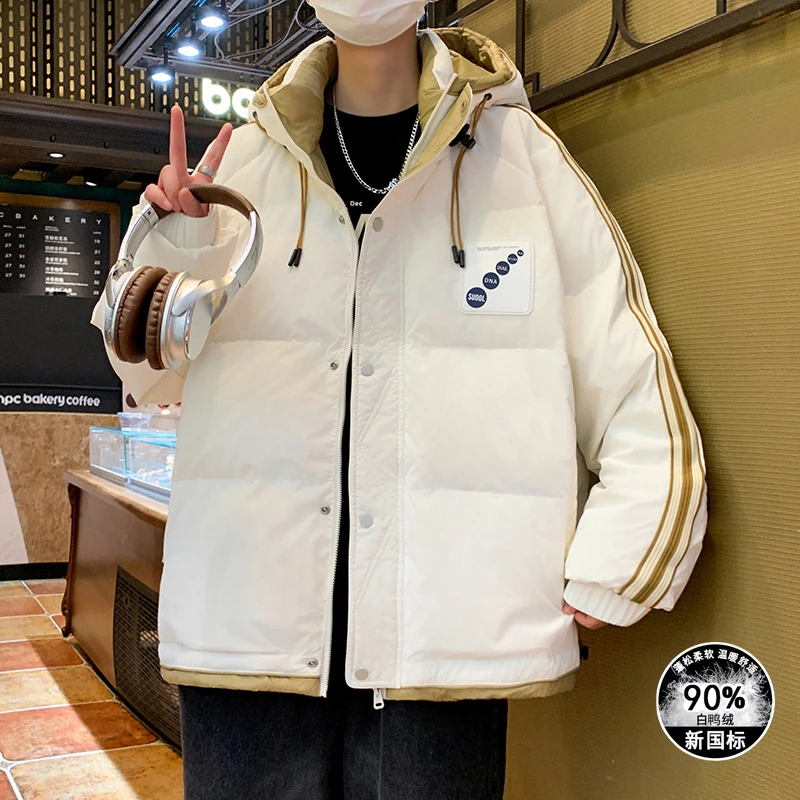 男装羽绒服外套柔软舒适蓬松温暖冬季蓬松舒适港风加厚白鸭绒休闲