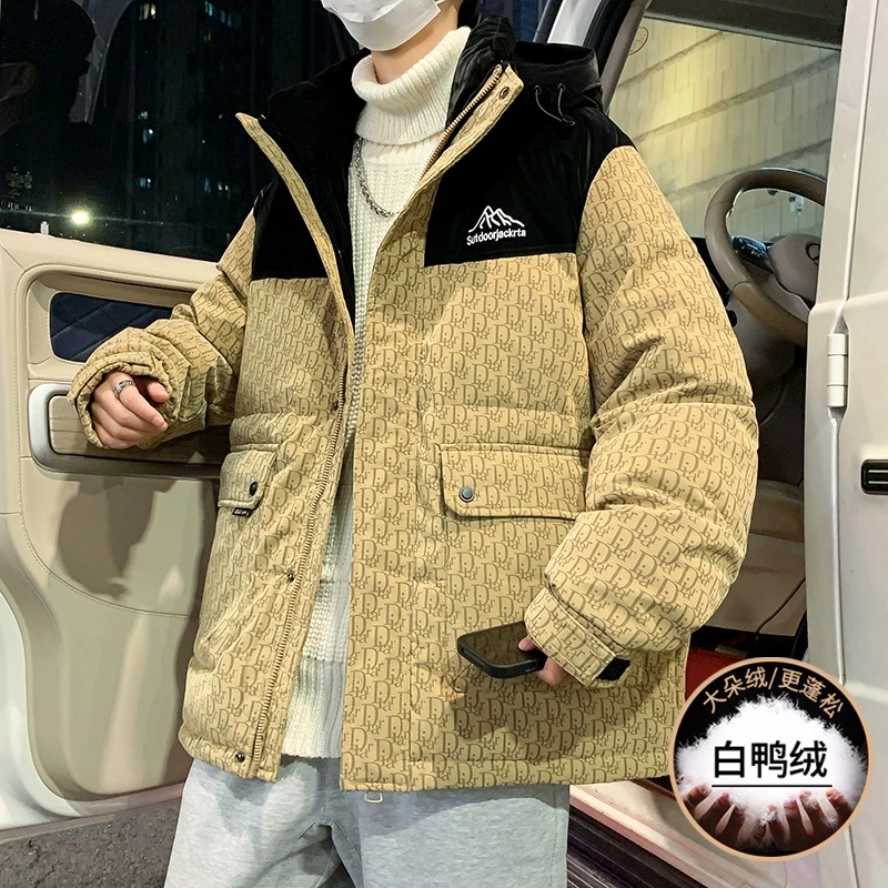 秋冬2023年新款青少年男连帽宽松羽绒男装保暖外套白鸭绒羽绒服