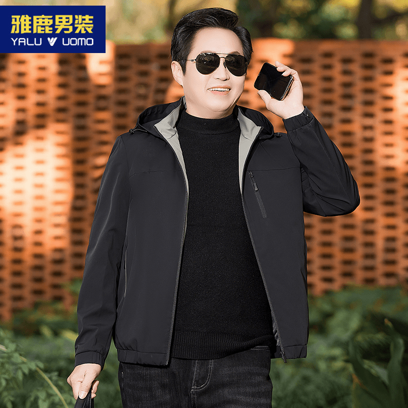 雅鹿男装【杜邦面料防油污】中年男士休闲夹克50岁爸爸外套春款宽松