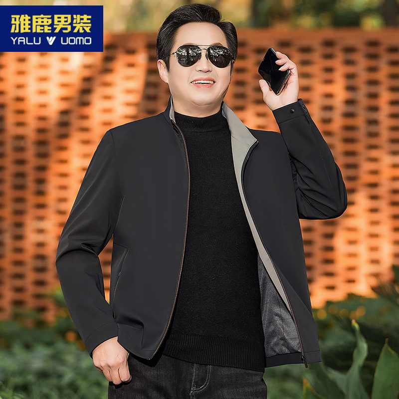 雅鹿男装中年男士夹克秋季款外套爸爸行政风夹克50岁立领夹克父亲