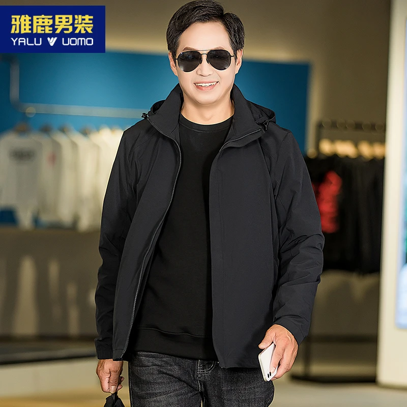 雅鹿男装爸爸春秋款外套新款中年男茄克衫宽松户外风50岁父亲上衣