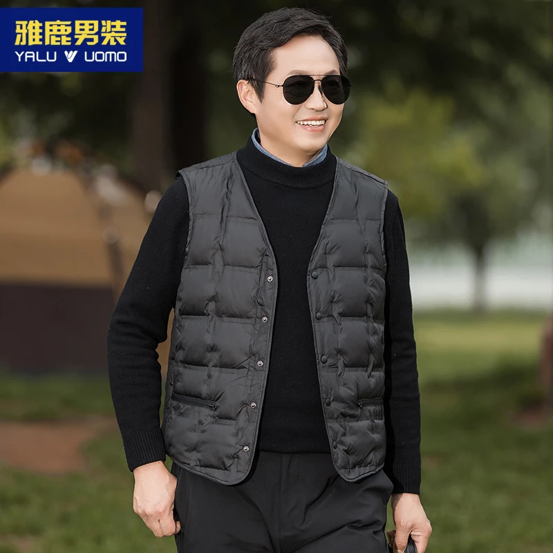 雅鹿男装爸爸秋冬款外套中年男羽绒马甲父亲背心中老年男装羽绒服