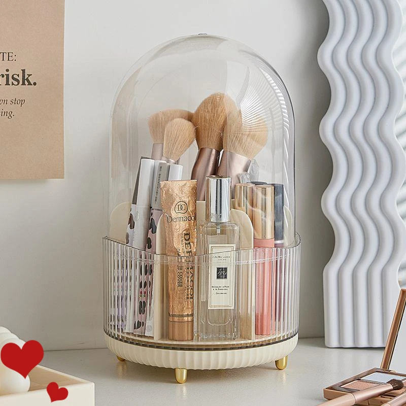 旋转化妆品收纳桶桌面分格带盖透明化妆刷子口红大容量防尘收纳盒