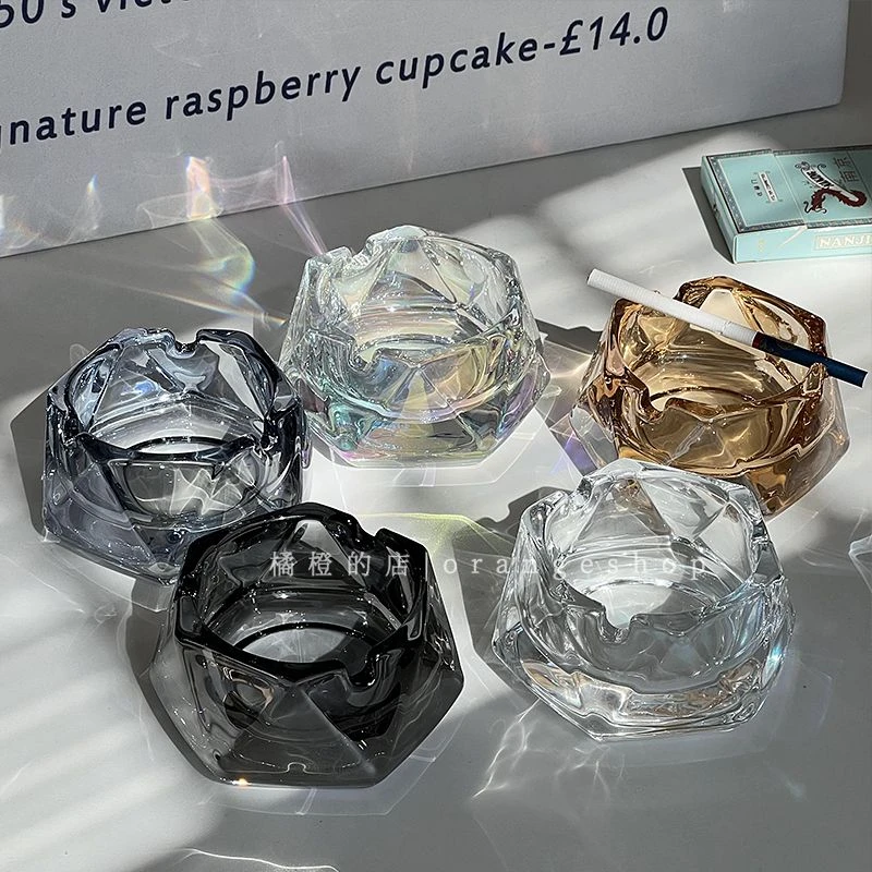 ins风创意家用水晶玻璃烟灰缸轻奢简约办公现代客厅几何造型烟缸