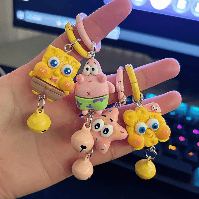 新款海绵宝宝派大星钥匙扣可爱卡通挂件少女书包配饰礼物闺蜜可爱