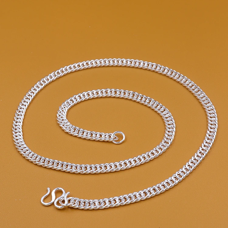 链子足银 时尚马鞭链足银单扣链手工平链简约百搭锁骨链送项链
