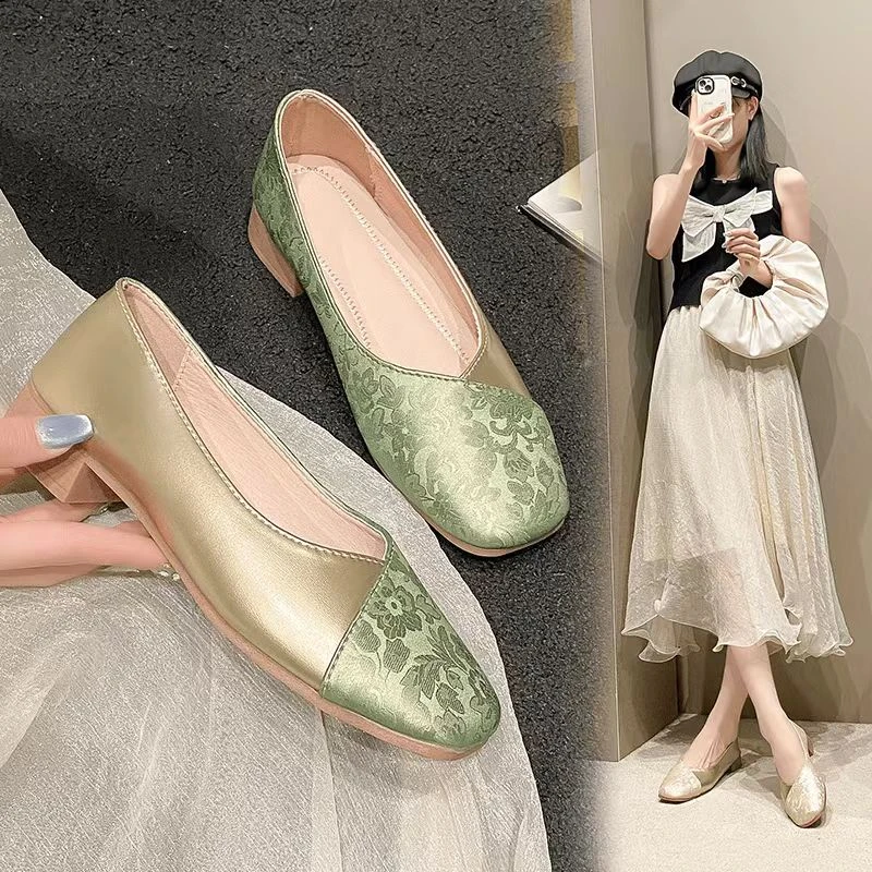 新中式女鞋百搭浅口软底豆豆鞋平底鞋鞋子【退换补贴运费】