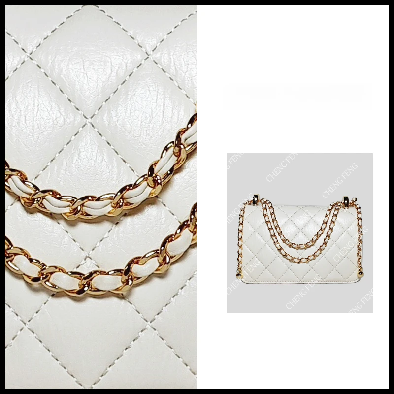 包包女款爆款2025新款小香风链条斜挎包 X2333 白色（尺寸19*8*12）