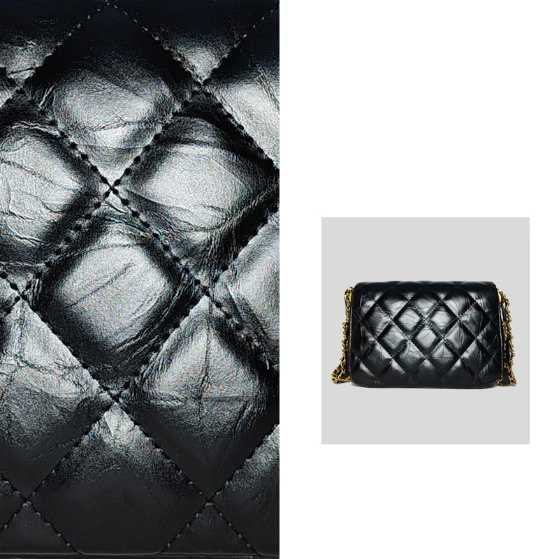 秋冬休闲时尚菱格小香风褶皱感单肩斜挎女包 X8530 黑色（可嘎嘣）