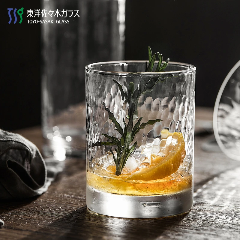 日本 东洋佐佐木 广口锤纹玻璃杯 直身锤纹酒杯茶杯牛奶杯饮料杯
