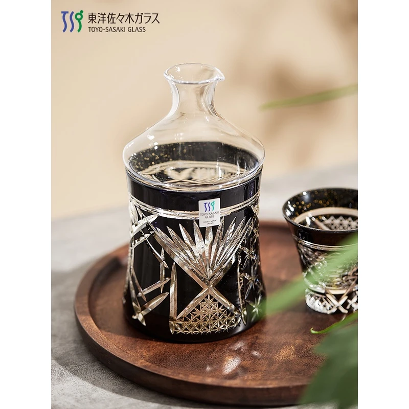 日本进口 东洋佐佐木 手工制 八千代切子金箔墨子酒壶 墨子竹垣杯