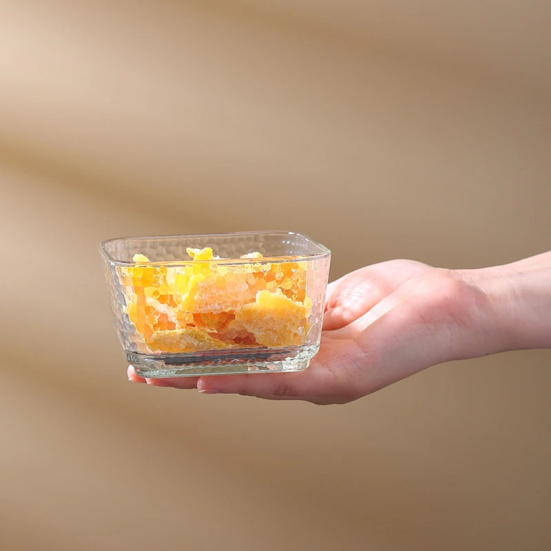 【一只装】锤纹四方玻璃碗甜品碗水果沙拉碗糖果盘小吃碟零食盒