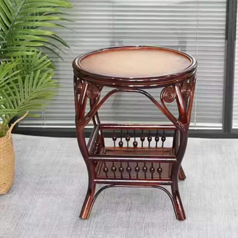 真藤小茶几单个小圆桌藤条编圆小桌藤制储物席面圆几喝茶茶几组合